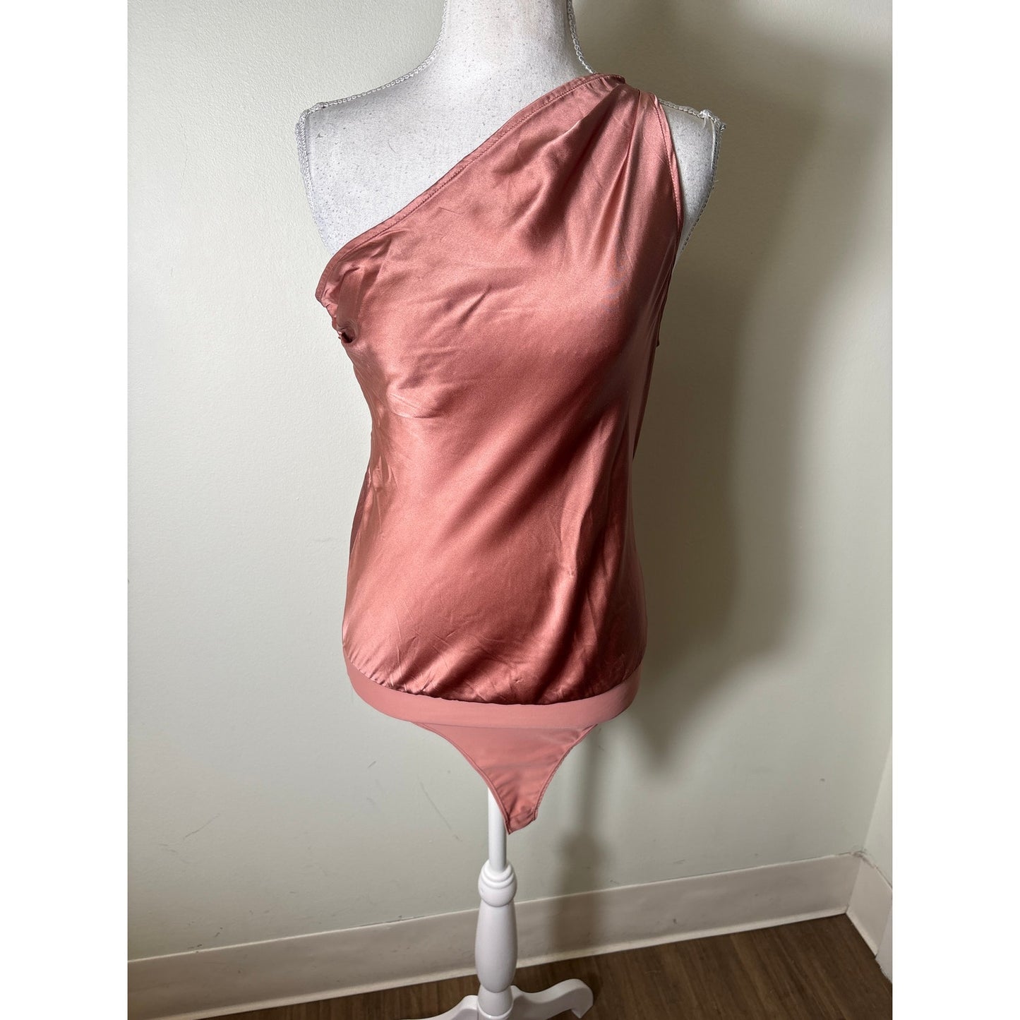 Cami NYC Rose Gold One Shoulder Silk Body Suit Sz S