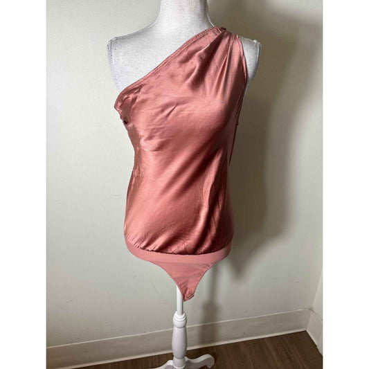Cami NYC Rose Gold One Shoulder Silk Body Suit Sz S