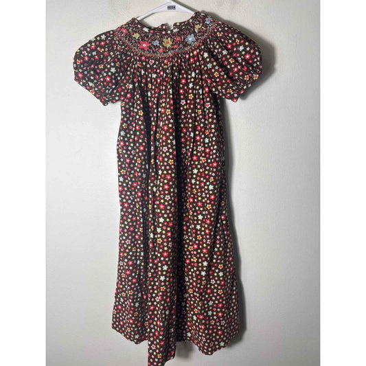 Girls Vintage Amanda Remembered Brown Corduroy flower Smocked Dress Sz6X