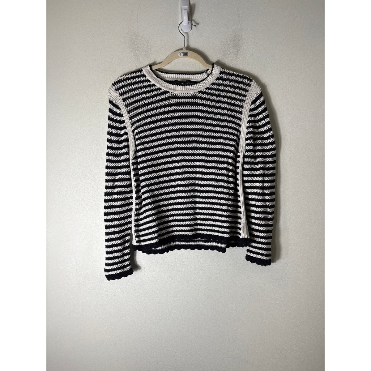 ME+EM Black White Stripe Long Sleeve Cropped Sweater Sz M