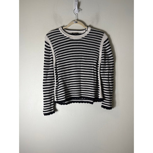 ME+EM Black White Stripe Long Sleeve Cropped Sweater Sz M