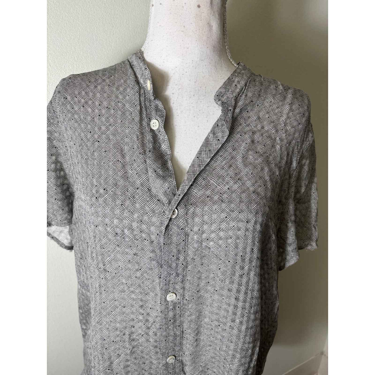 Billy Reid Black and White Dot Print Short Sleeve Shirt Sz M