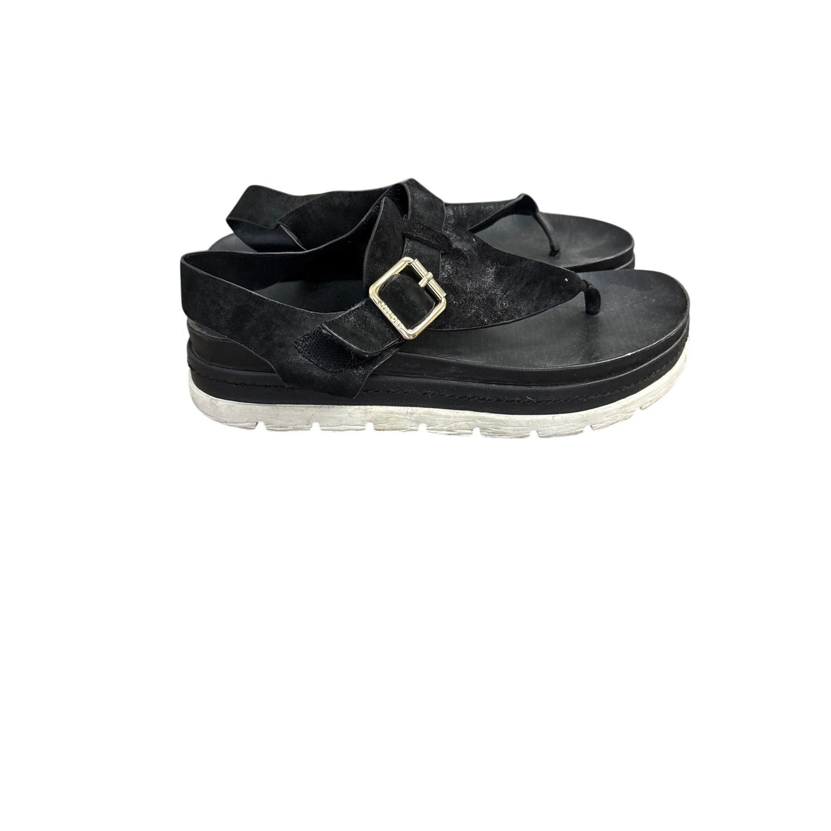 J/Slides Black Velcro Buckle Thong Slides Sz 10