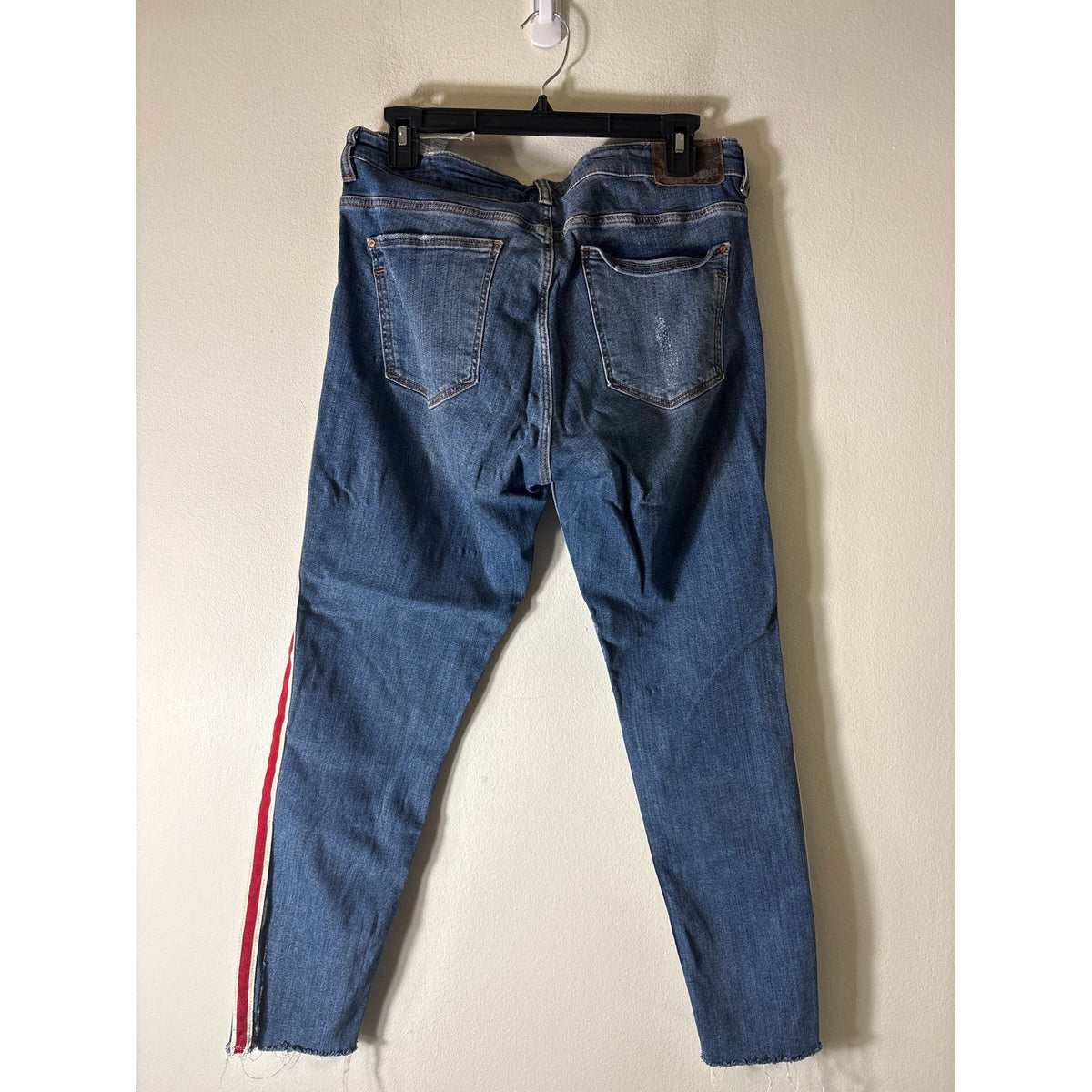 Zara Basic Red/White Side Stripe Denim Sz 10