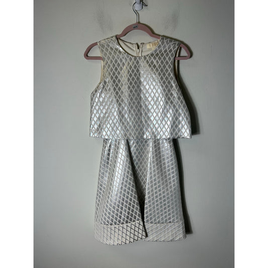 Erin by Erin Featherston Silver Diamond Tiered Cocktail Dress sz 0