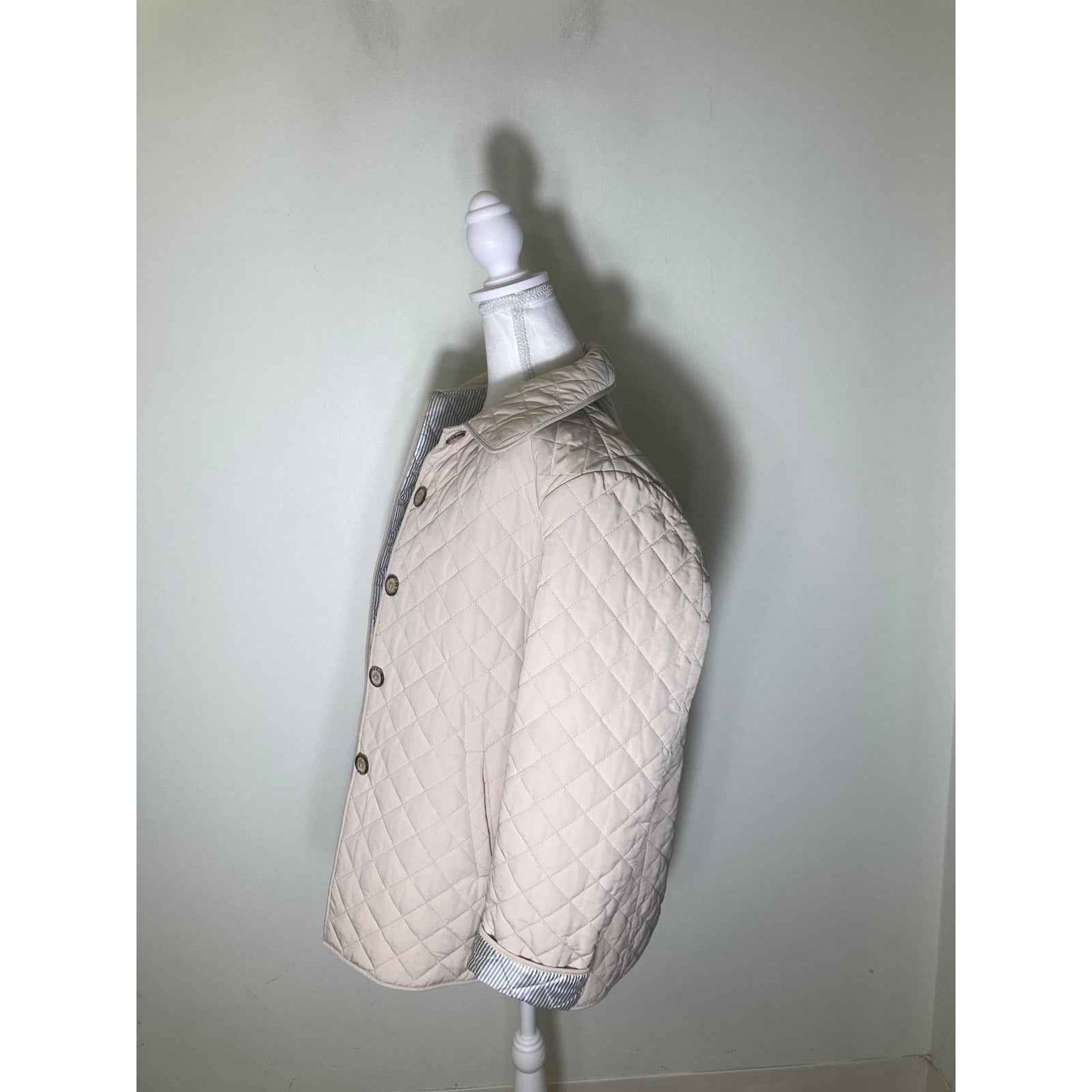 Jane Post Tan Quilted Long Sleeve Button Up Coat Sz L