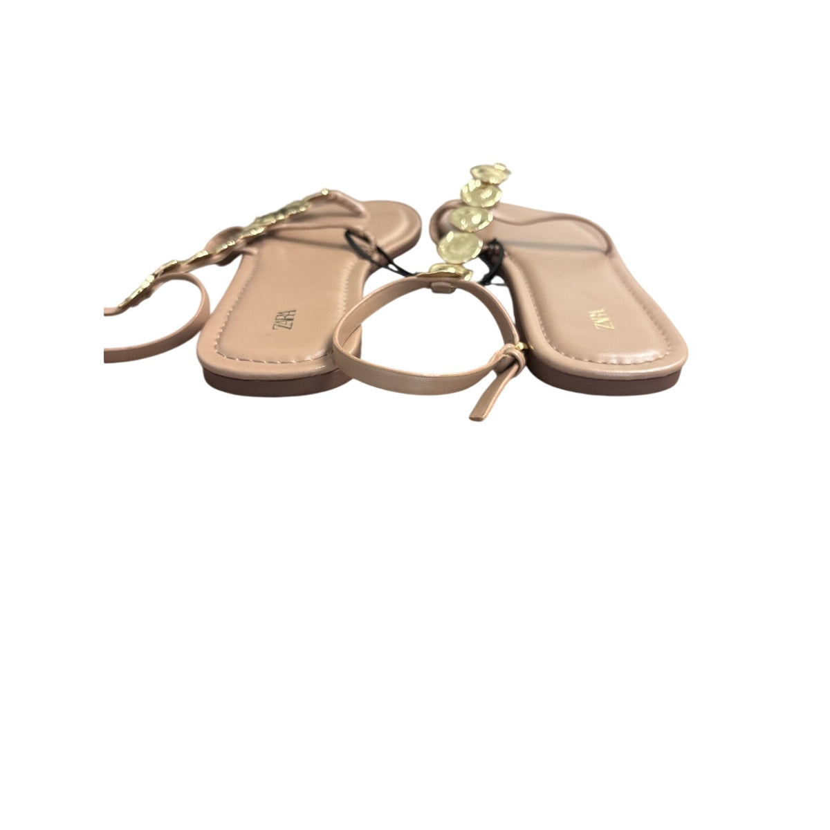 NWT Zara Nude and Gold Flat Sandals Sz 10