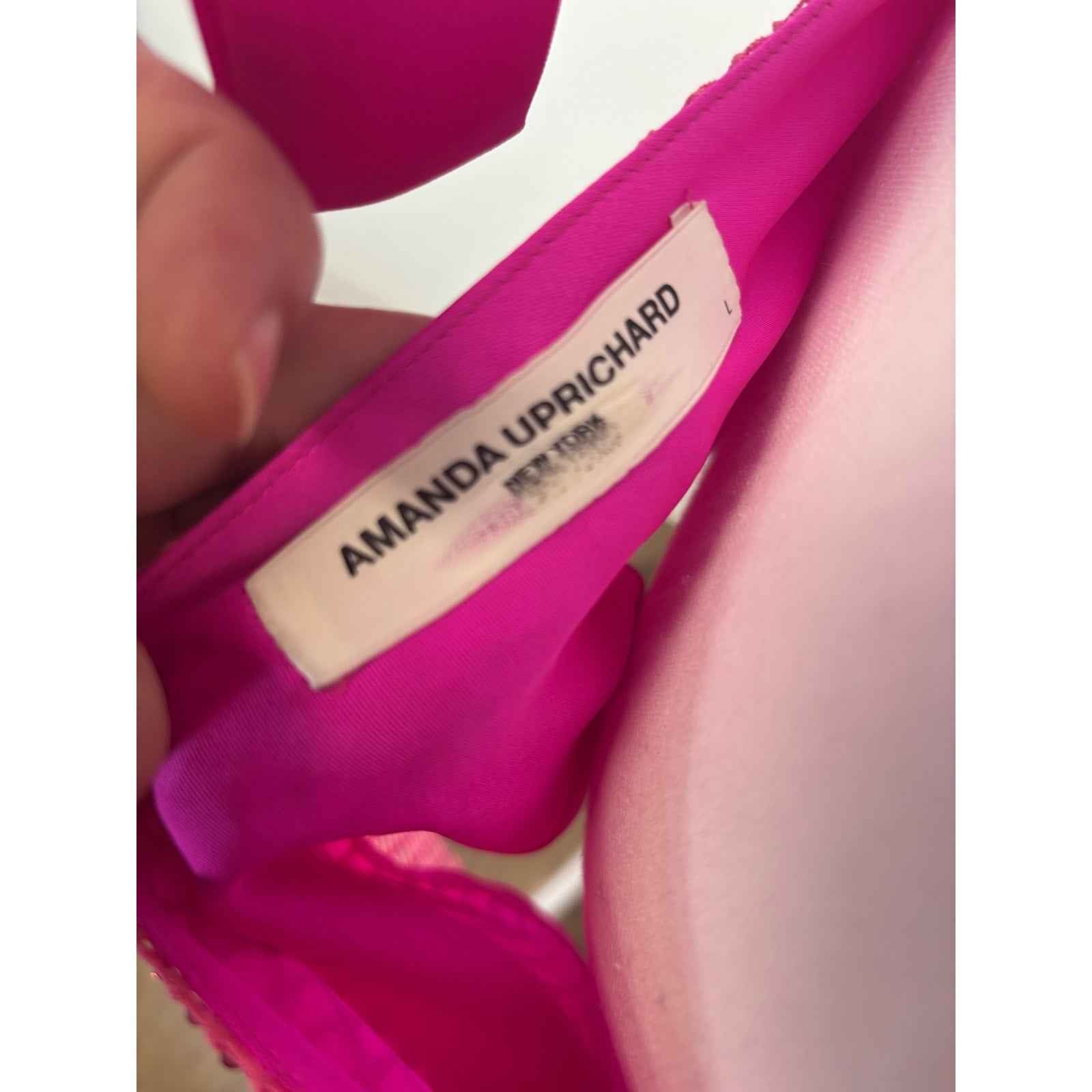 Amanda Uprichard Hot Pink Sequin Fishnet Halter Top Sz L