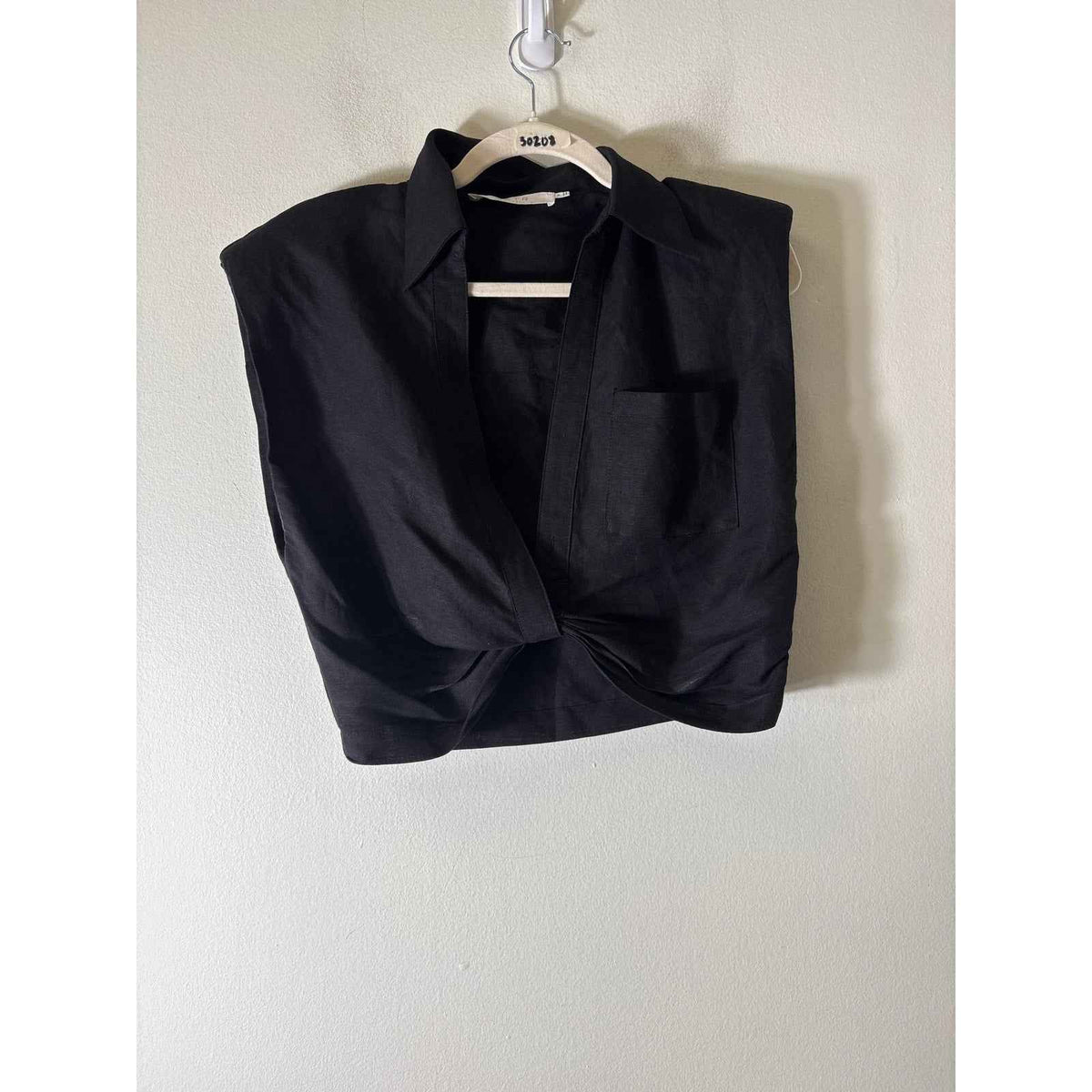 Astr The Label Black Linen Sleeveless Front Knot Blouse Sz M