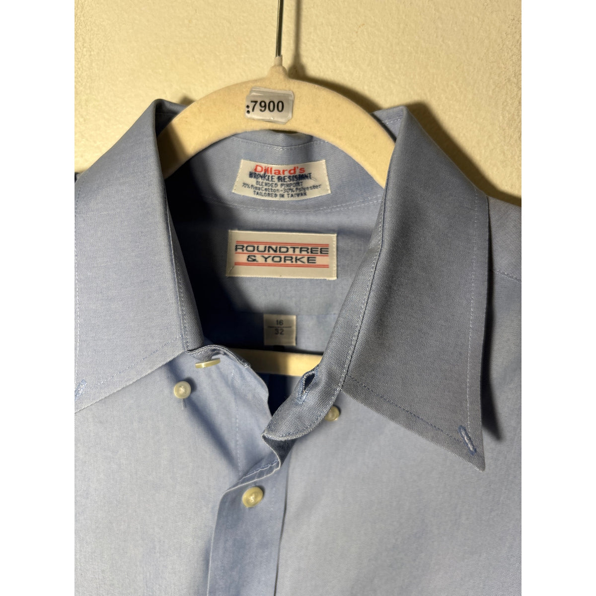 Mens Roundtree & York Blue Wrinkle Resistant Button Up Shirt Sz 16/32