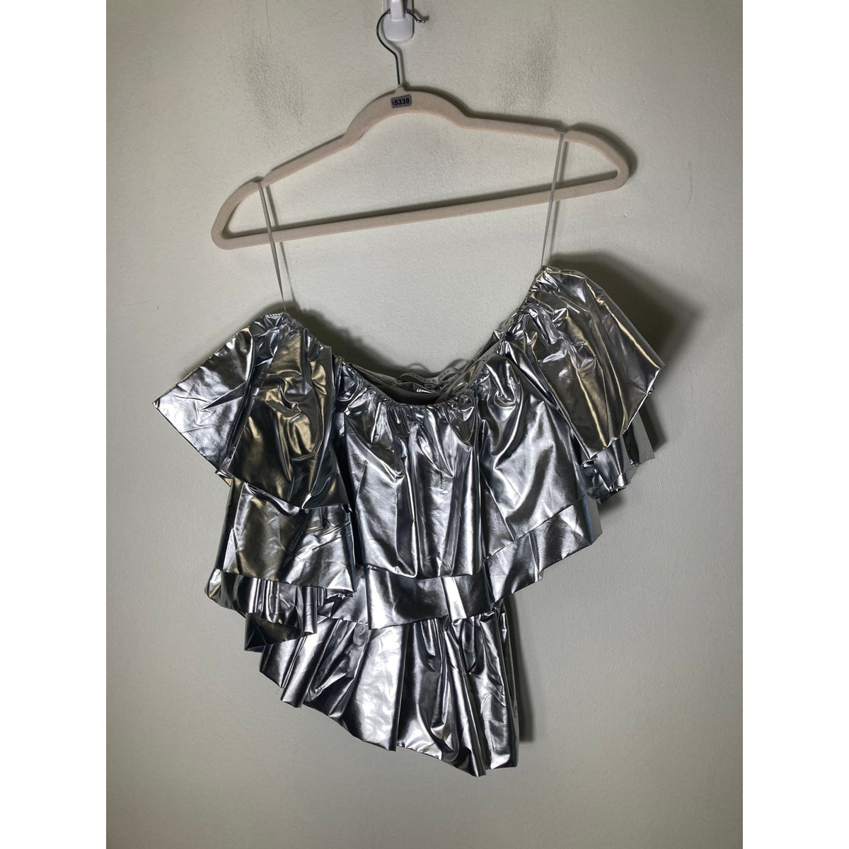 Endless Rose Silver One Shoulder Ruffle Top Sz xs
