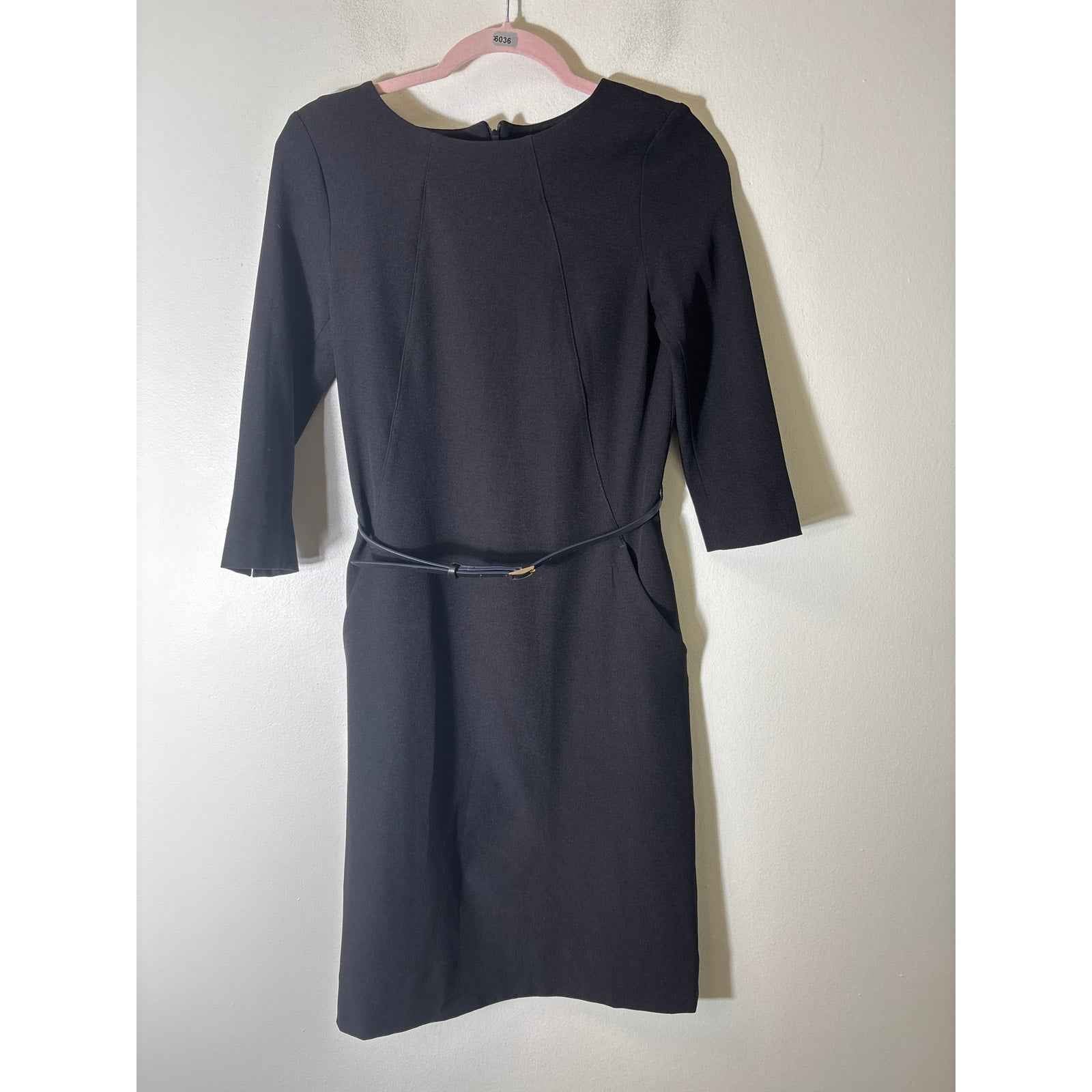 M.M. Lafleur Black Long Sleeve Midi Belted Dress Sz 2