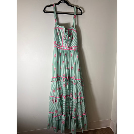Kleid Pink and Green Floral Strapless Maxi Dress Sz L