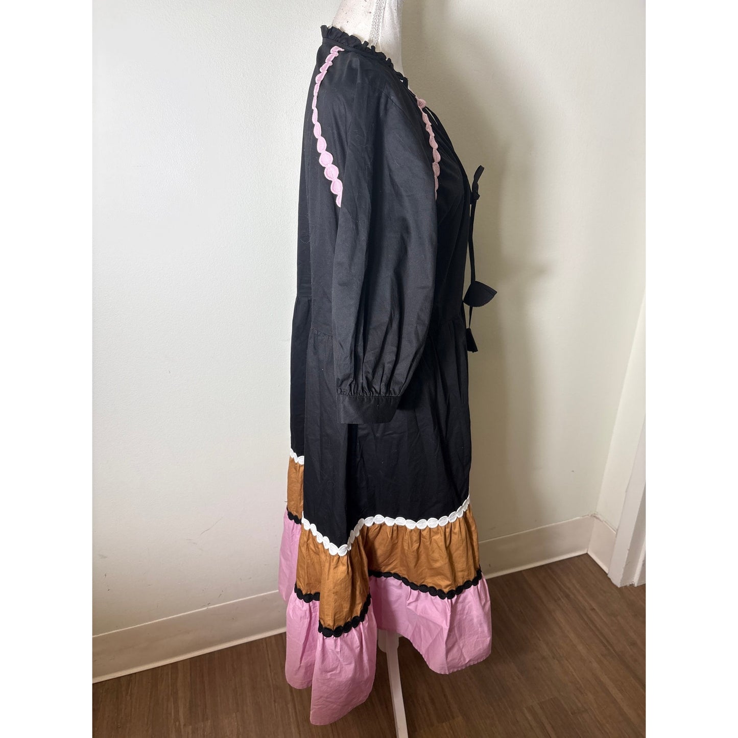 Crosby by Mollie Burch Cotton Colorblock Puff Sleeve Midi Dress Sz L