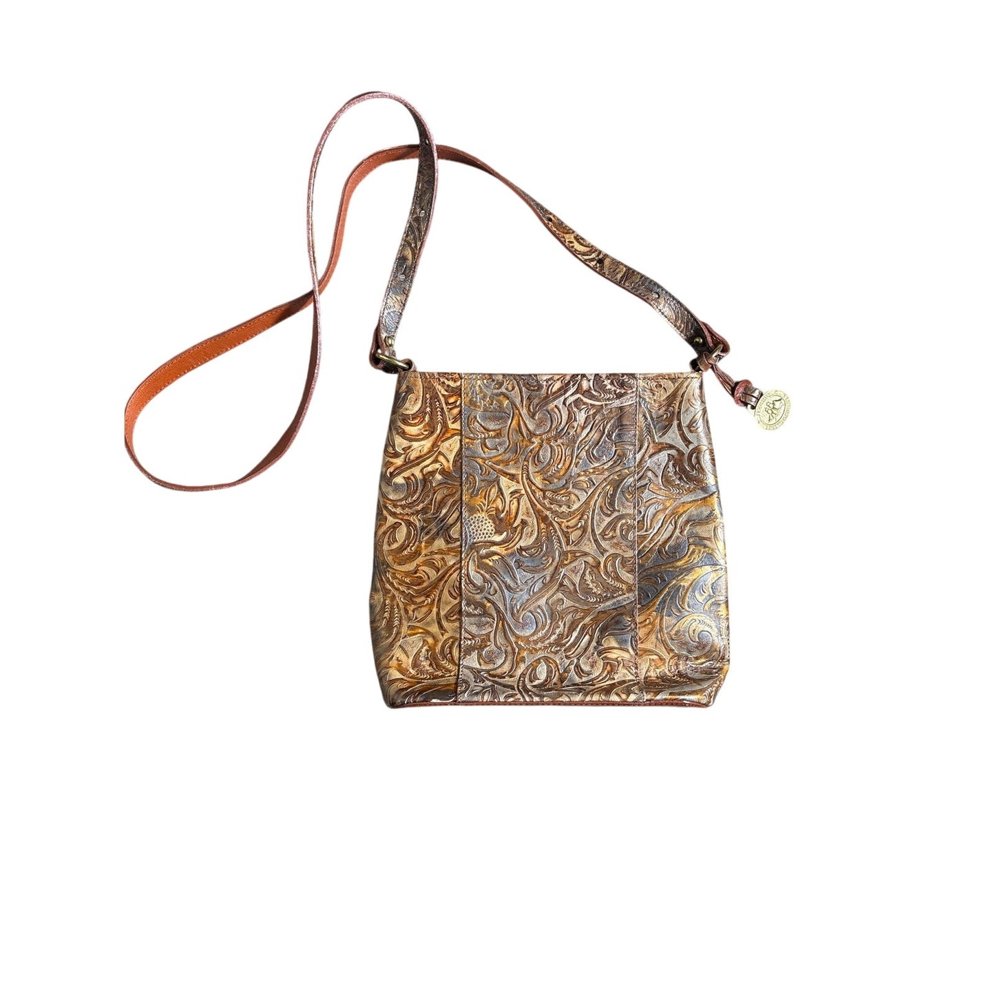 Vintage Brahmin Tan Tooled Floral Leather Crossbody Bag