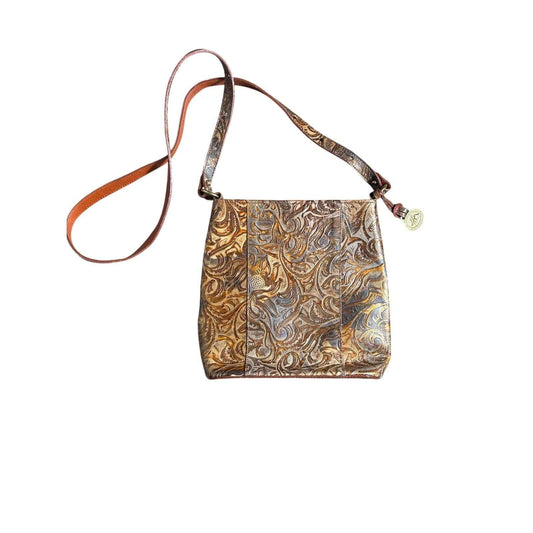 Vintage Brahmin Tan Tooled Floral Leather Crossbody Bag