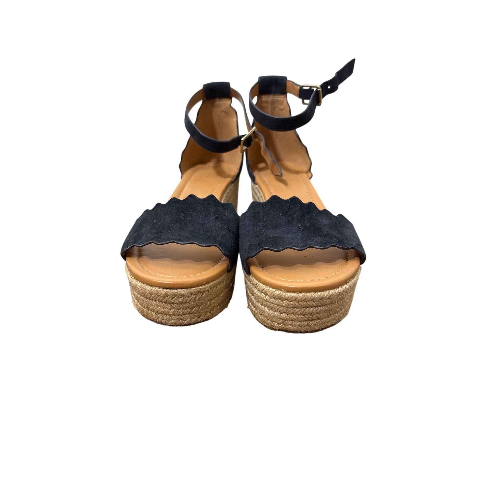 J.Crew Navy Suede Ric Rac Suede Wedge Sz 8.5