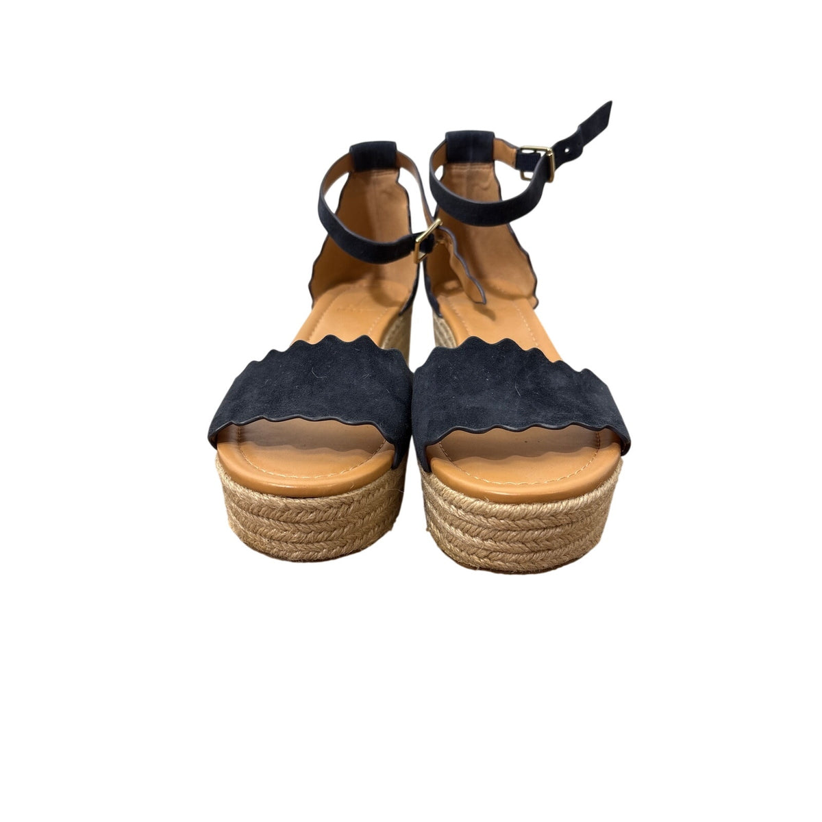 J.Crew Navy Suede Ric Rac Suede Wedge Sz 8.5