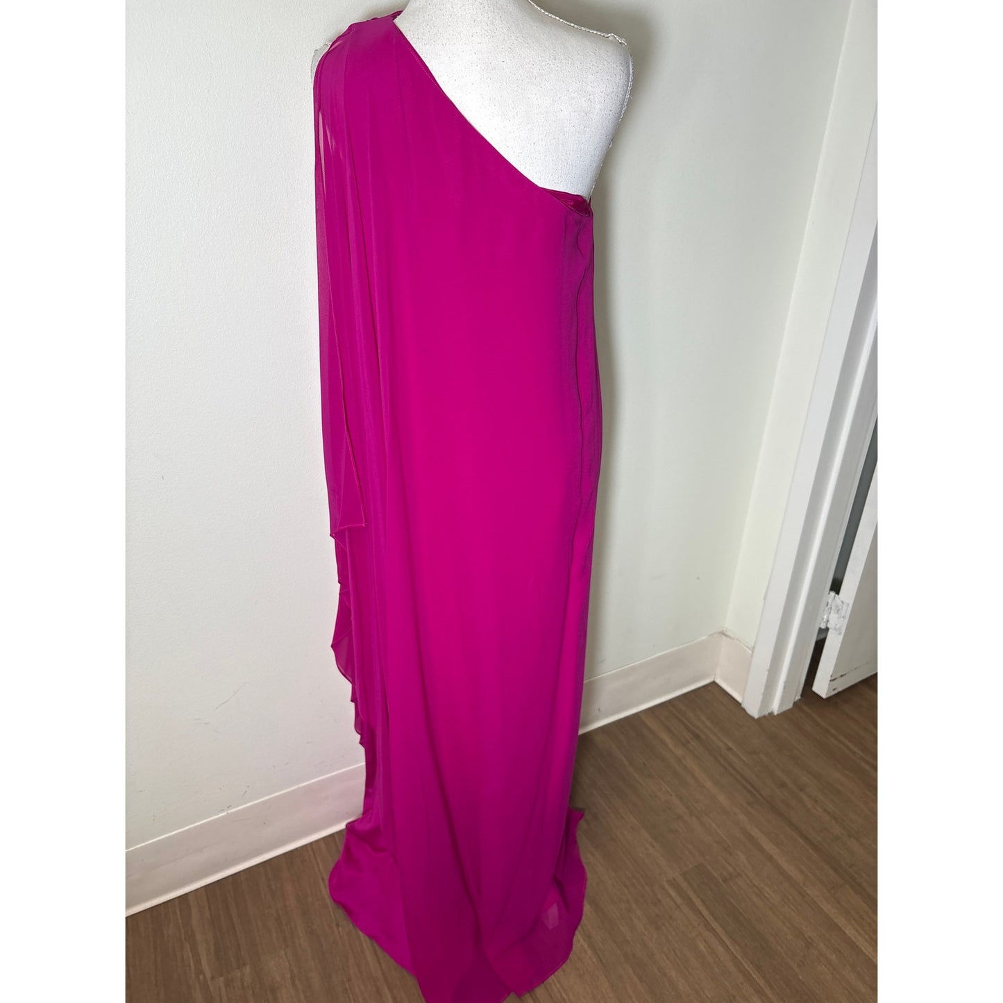Halston Pink One Shoulder Drape Gown Sz 8