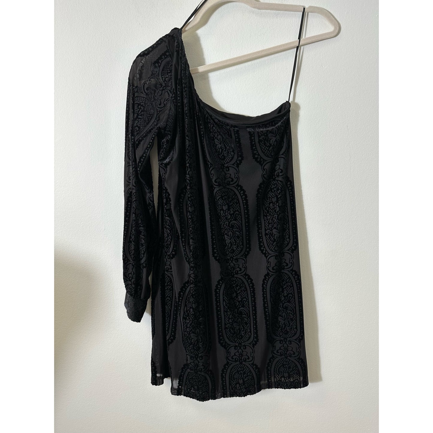NWT Karlie Black One Shoulder Long Sleeve Mini Dress Sz S