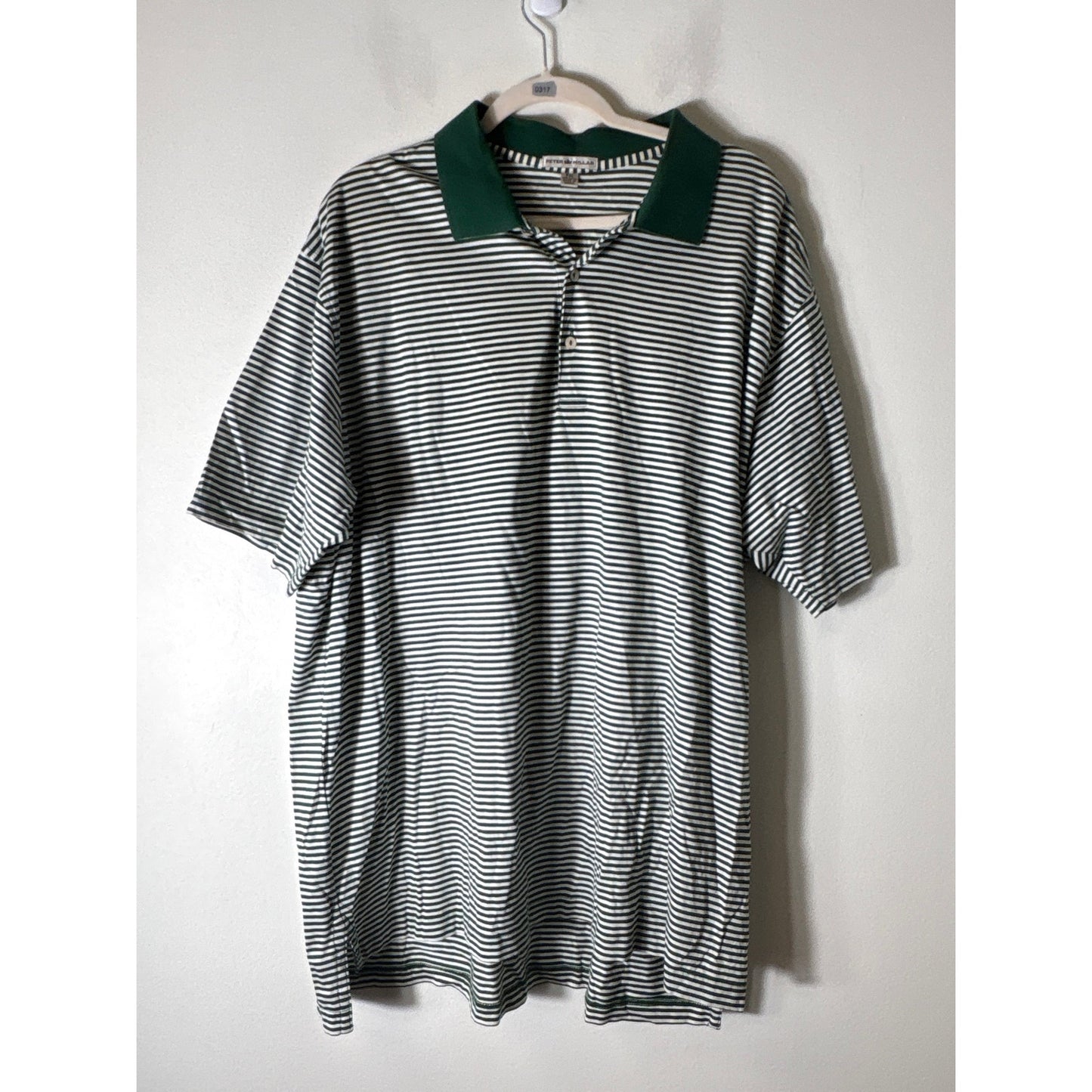 Mens Peter Millar Dark Green Stripe Short Sleeve Polo Style Shirt Sz XXL