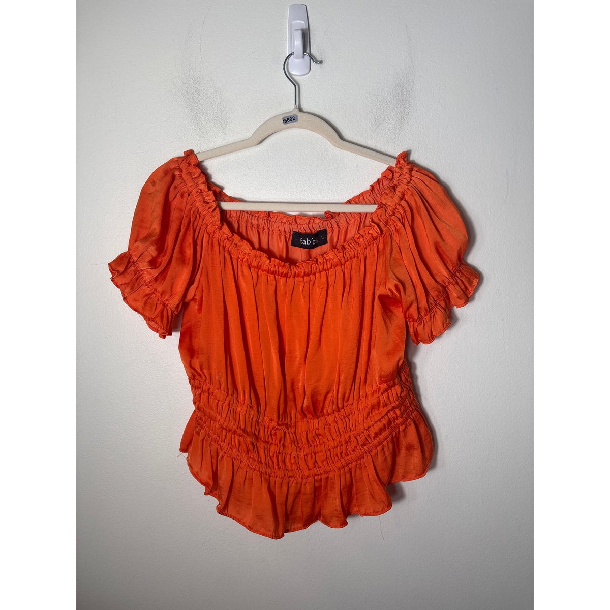 Fab'rik Orange Off the Shoulder Short Sleeve Crop Top Sz L