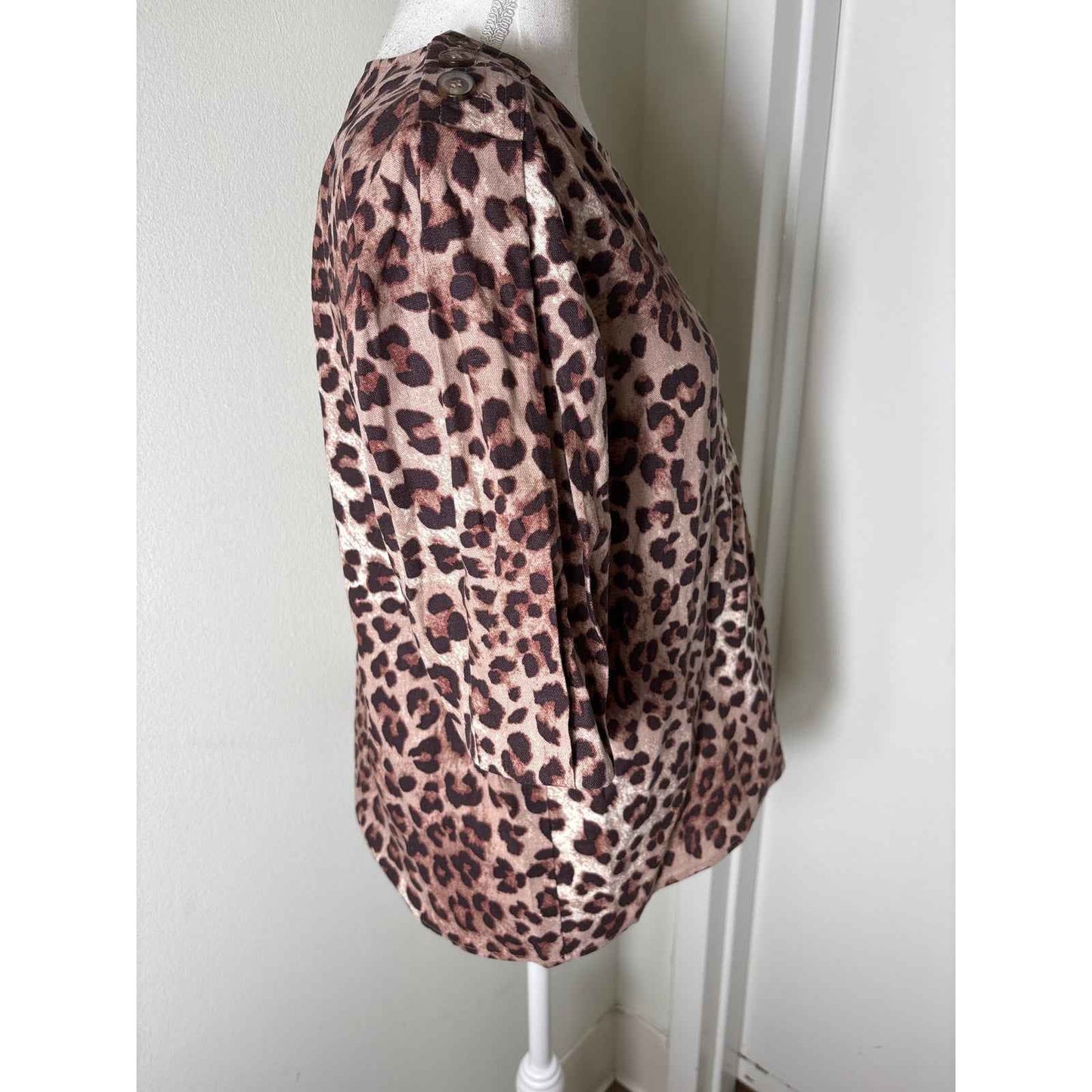 NWT Rebecca Minkoff Tan Cheetah Half Puff Sleeve "Devin Top" Sz S