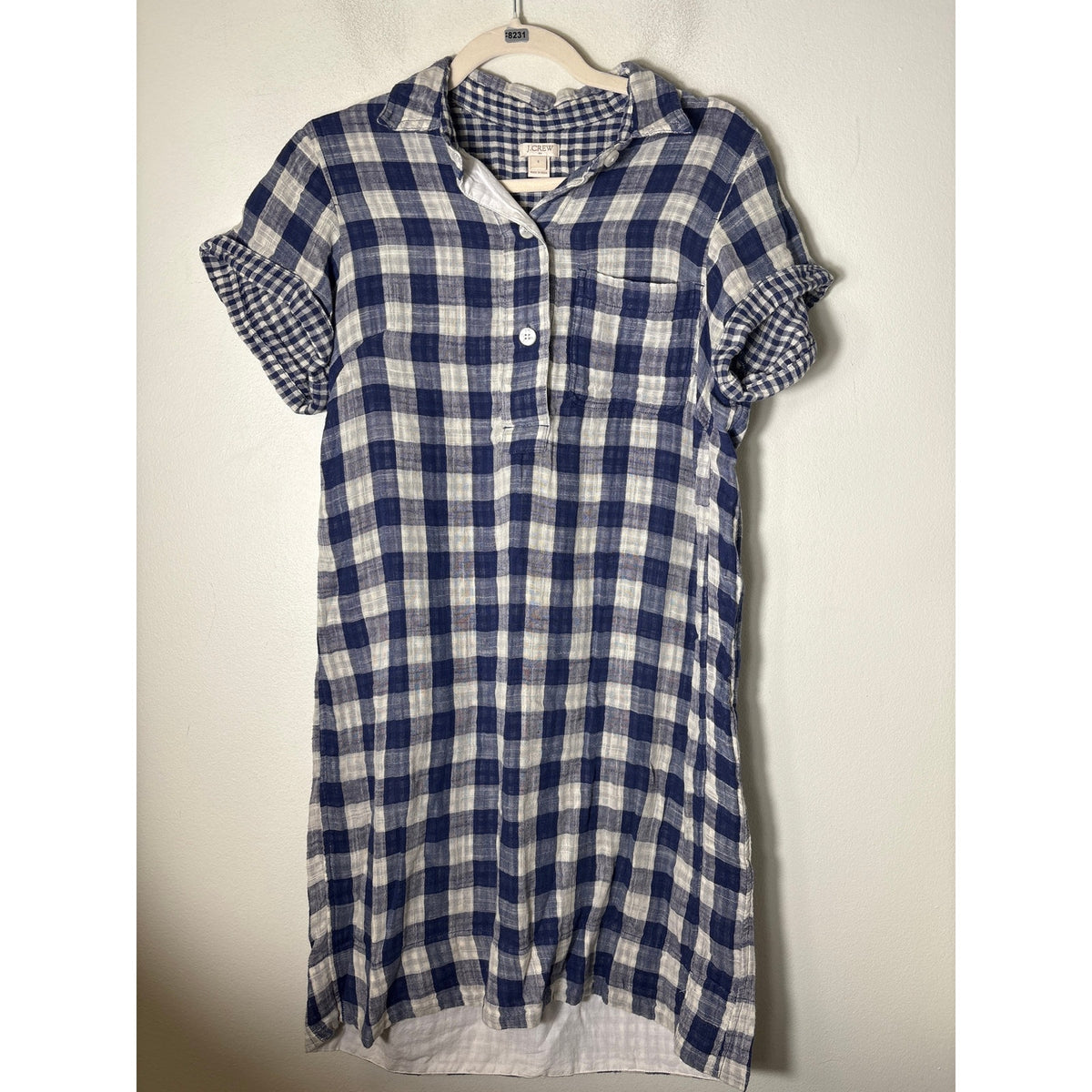 J. Crew Blue and White Check Cotton Cap Sleeve Dress Sz S