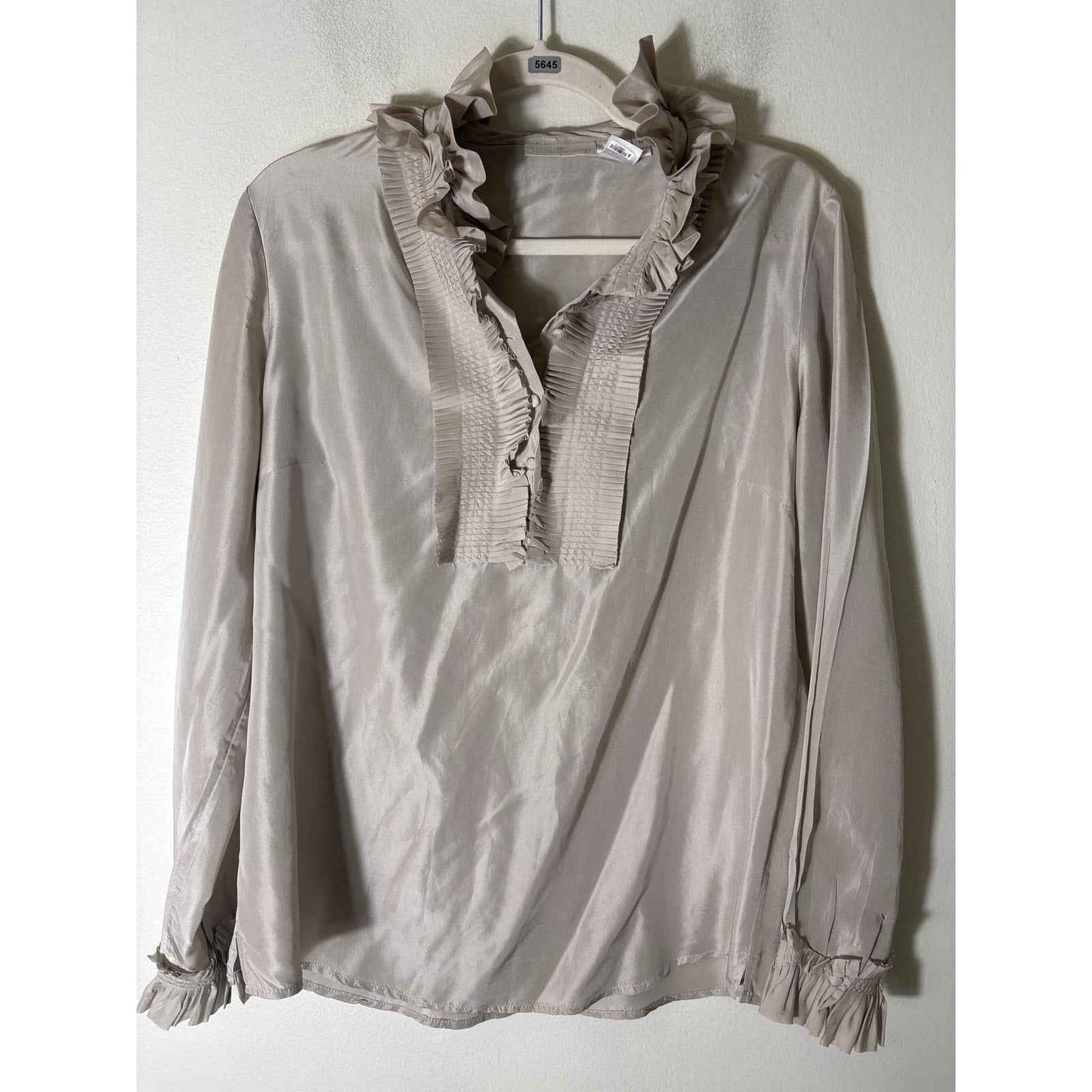 Soft Surroundings Bone Long Sleeve Silk Ruffle Blouse Sz M