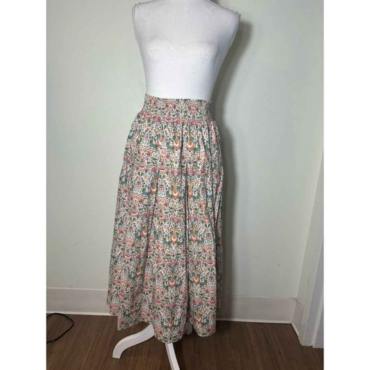 Buru Mauve Floral Smocked Waist Midi Skirt Sz S
