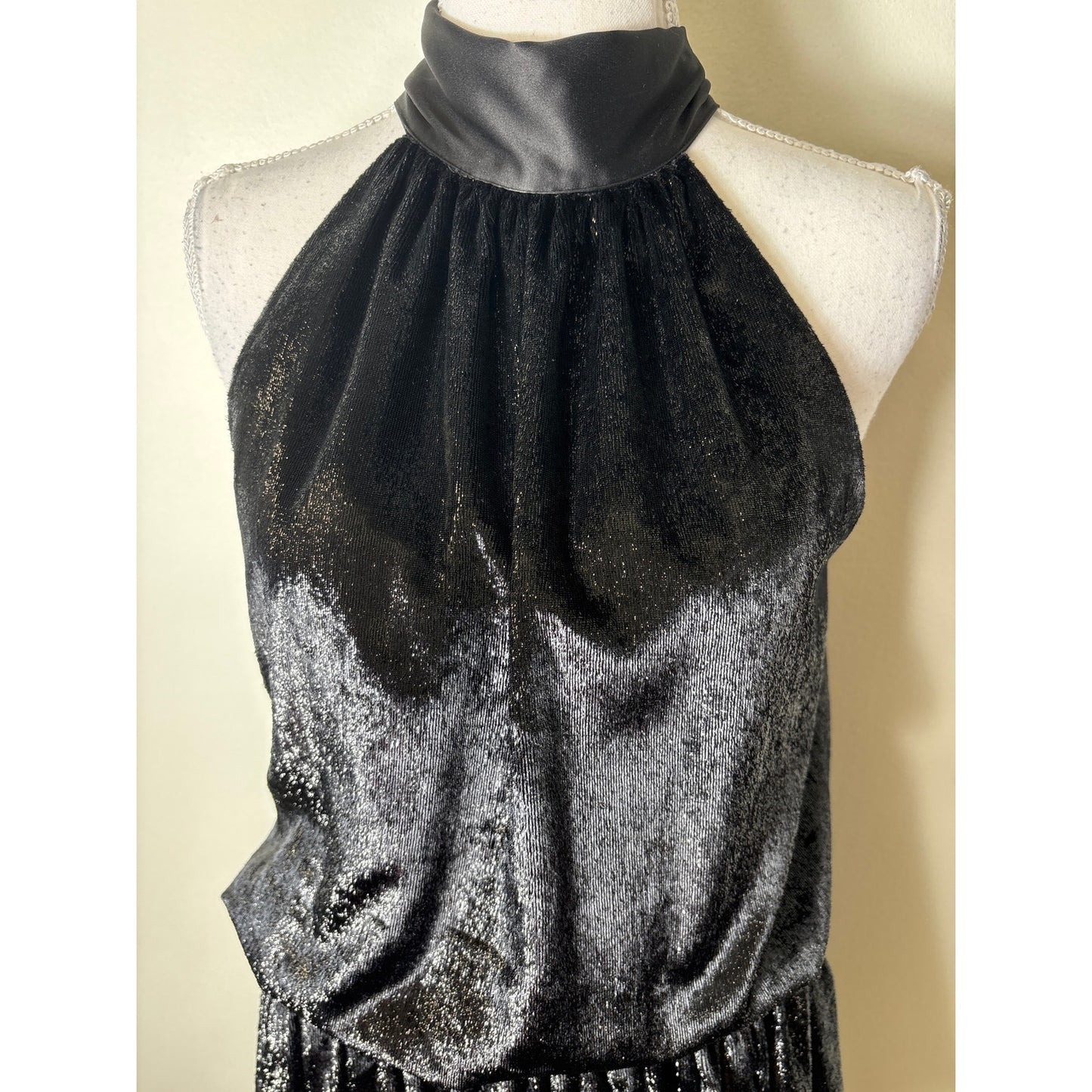 Ramy Brook Black Sparkly Sleeveless High Collar Mini Dress Sz XS