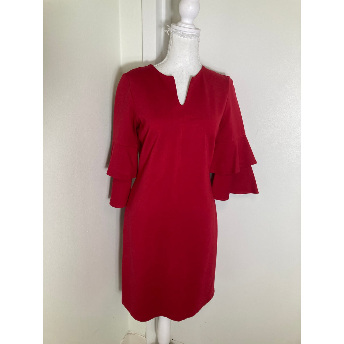 J. McLaughlin True Red 3/4 Layered Sleeve Knee Length Dress Sz XS
