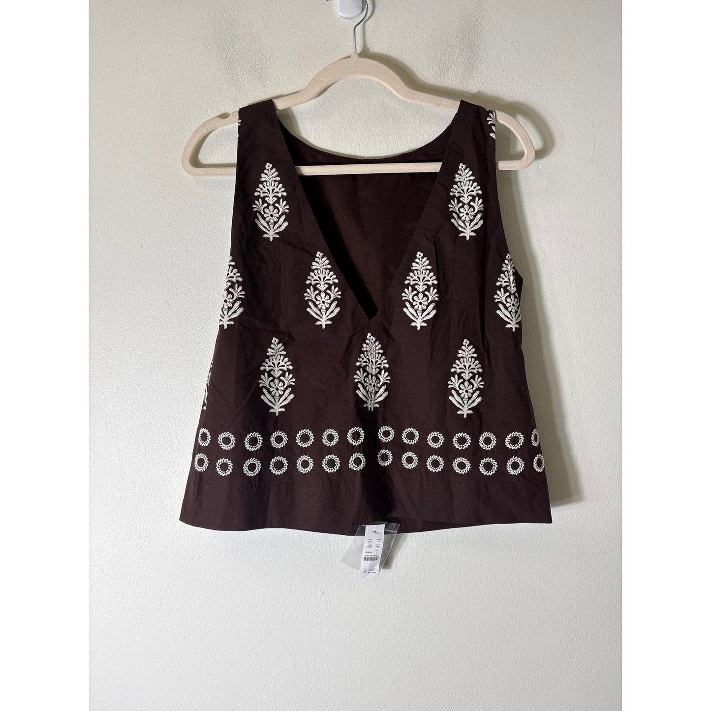 NWT J.Crew Pebble Brown Block and Beaded Top Sz 4