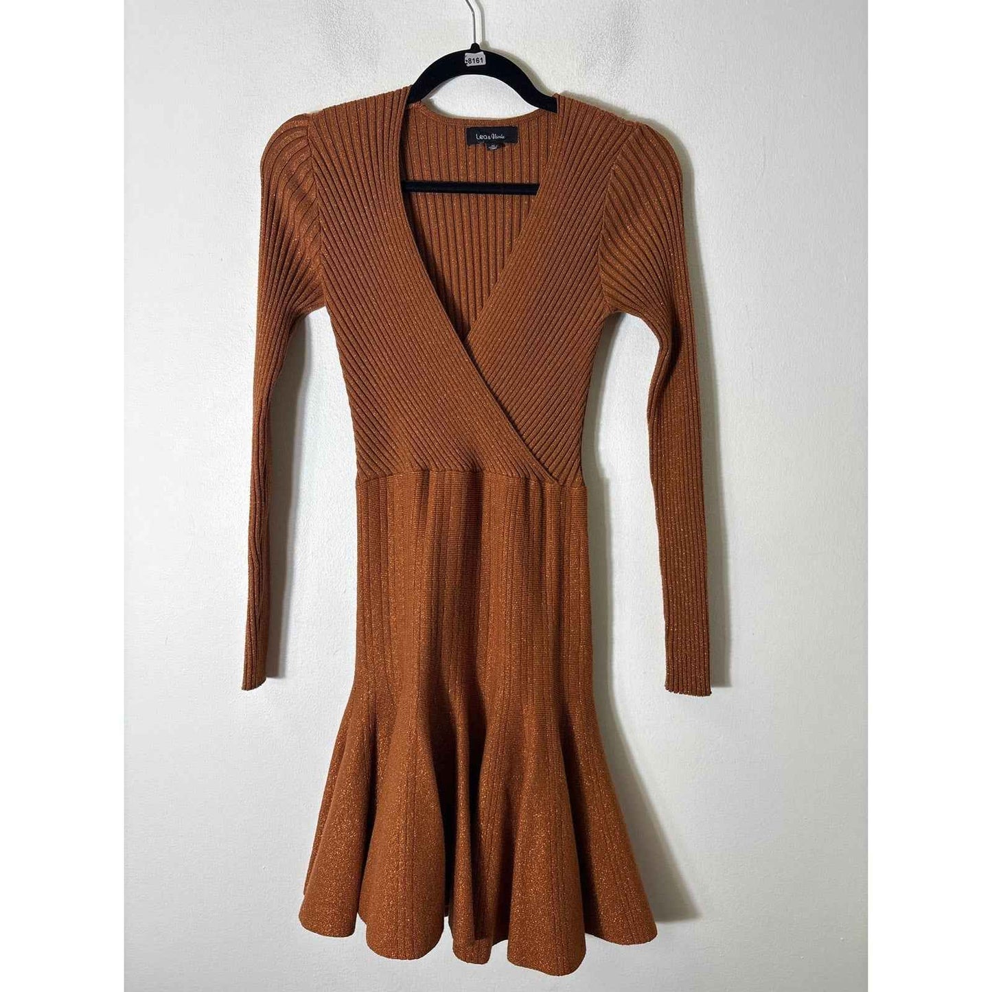 Lea & Viola Brown Shimmer  Ribbed Cross Front Mini Dress Sz M