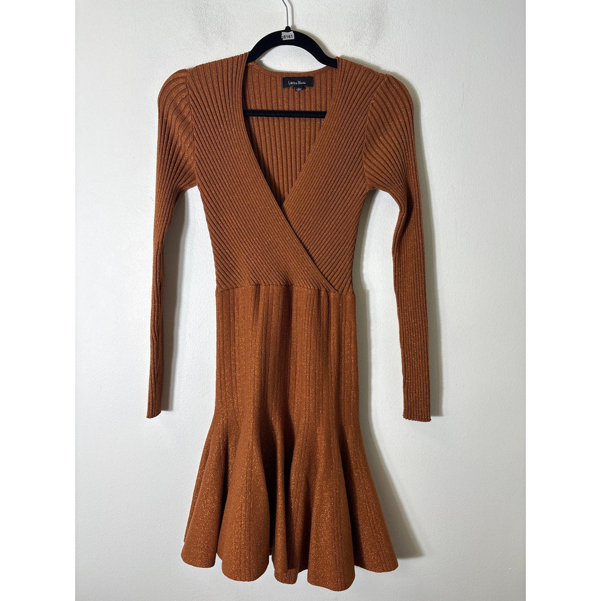 Lea & Viola Brown Shimmer  Ribbed Cross Front Mini Dress Sz M