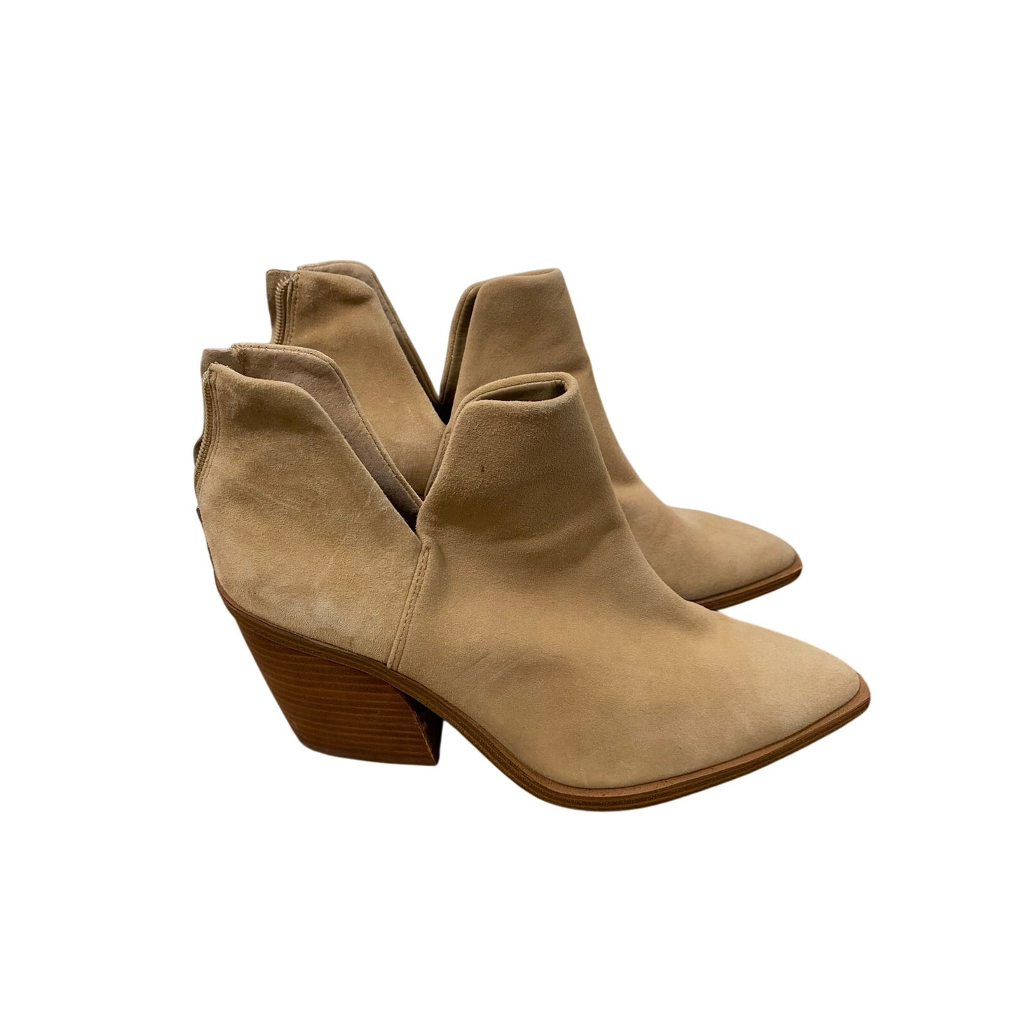 Vince Camuto Pointed Toe Tan Suede Booties with Chunky Heel Sz 9.5
