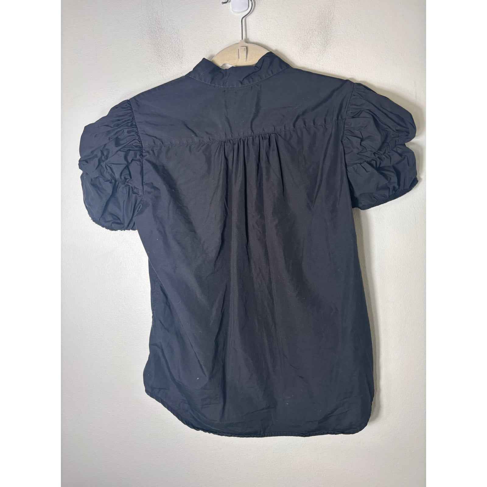 Mona Thalheimer Black Short Puff Sleeve Button Up Cotton Shirt Sz  S