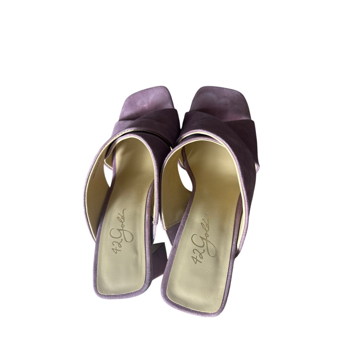 42 Gold Mauve Suede Criss Cross Heels Sz 8.5