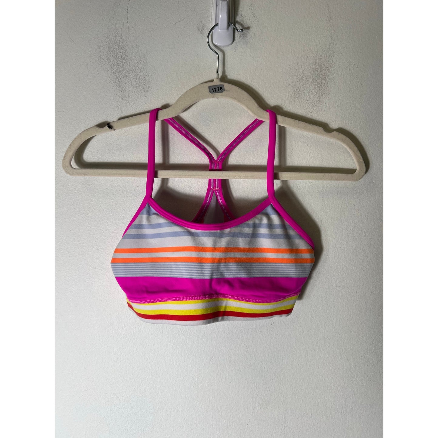 Lululemon Neon Pink Stripe Athletic Bra Sz S