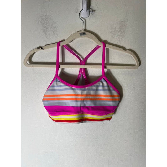 Lululemon Neon Pink Stripe Athletic Bra Sz S