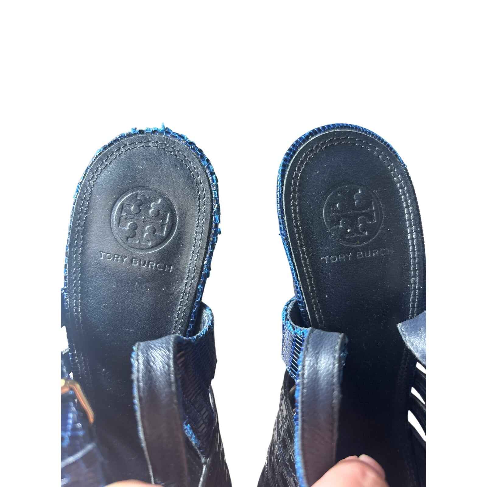 Tory Burch Navy and Black Platform Peep Toe High Heel Sandal Sz 8
