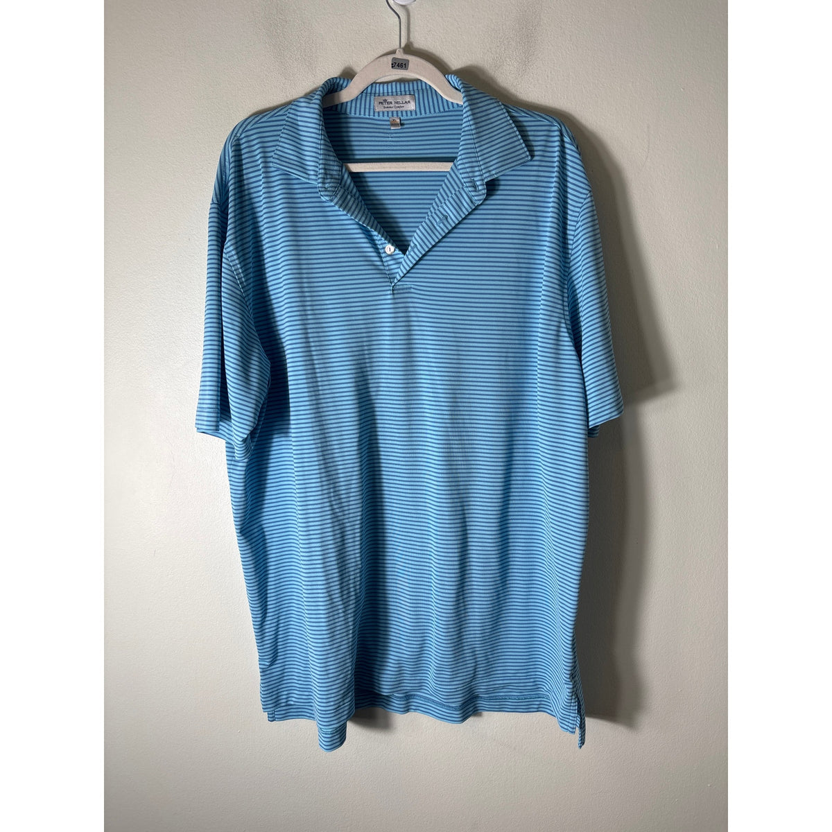 Mens Peter Millar Teal and Blue Stripe Polo Sz XL