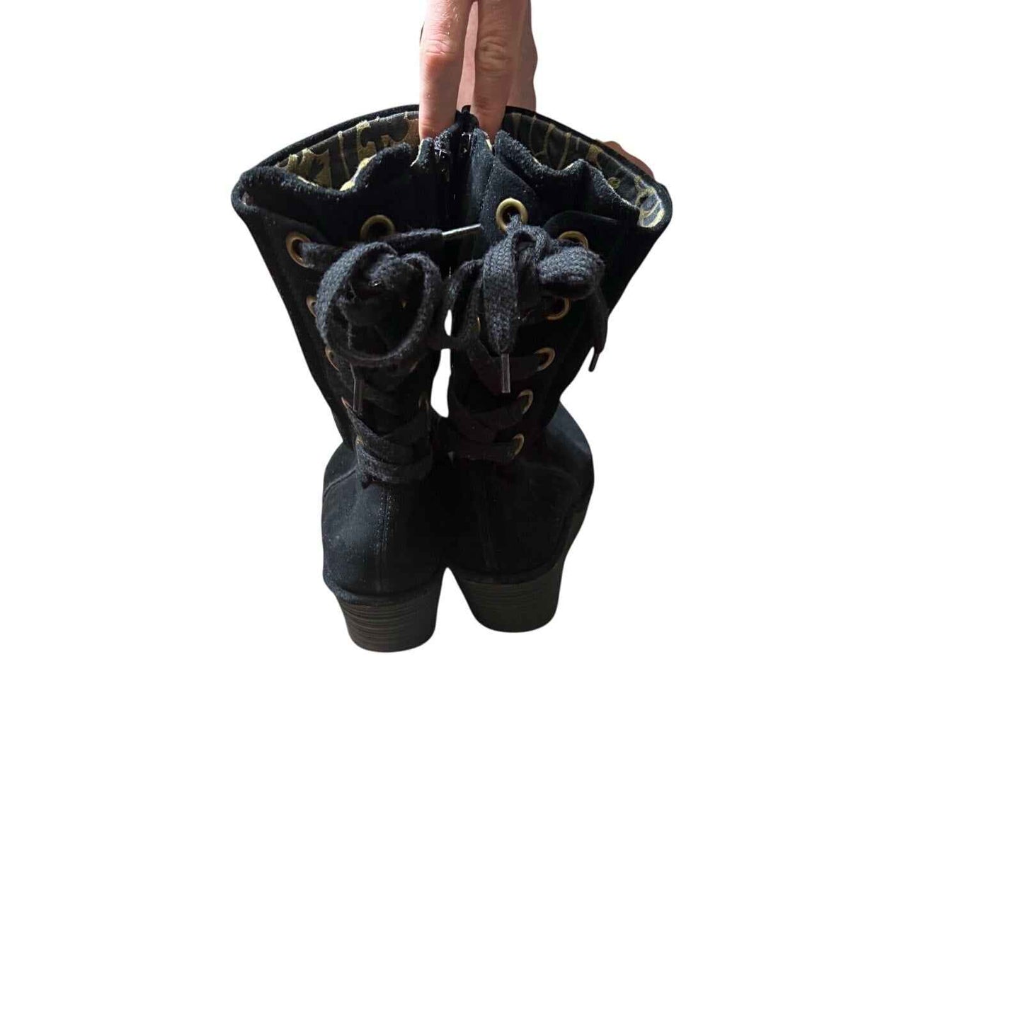 Fly London Black Suede Mid Calf Zip Up Boots with Lace Up Back Sz 8.5