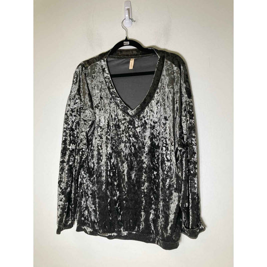 Wishlist Olive Gray Velvet Long Sleeve V-Neck Top Sz s