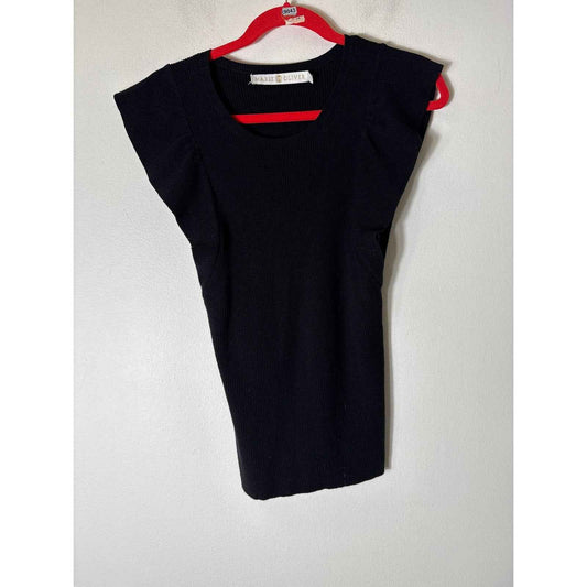 Marie Oliver Black Sweater Sleeveless Flutter Shoulder Top Sz S