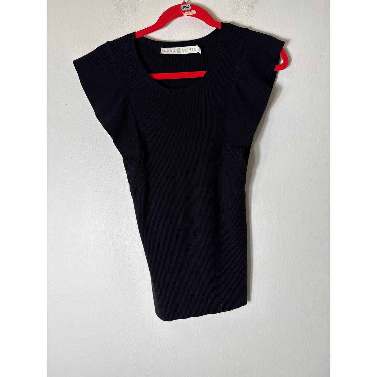 Marie Oliver Black Sweater Sleeveless Flutter Shoulder Top Sz S