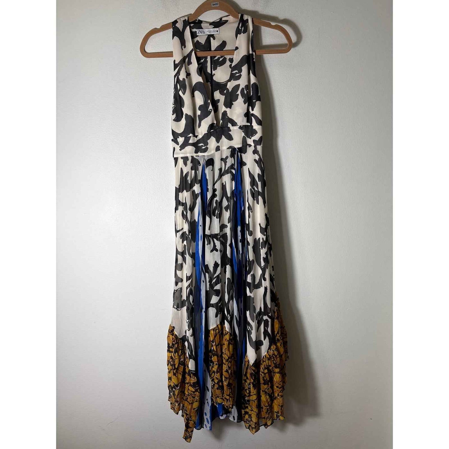 Zara Black White Sleeveless V-Neck Flowy Maxi Dress sz M