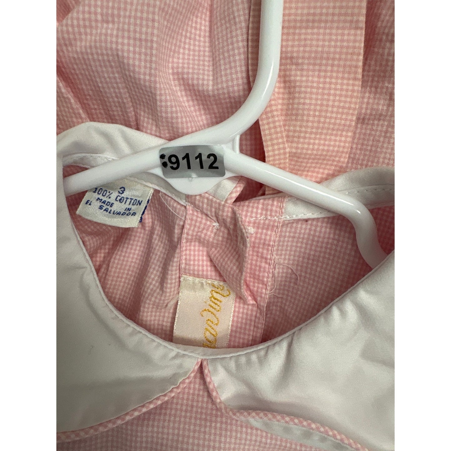Girls Vinage Anavini Pink and White check smocked flower basket dress Sz 3