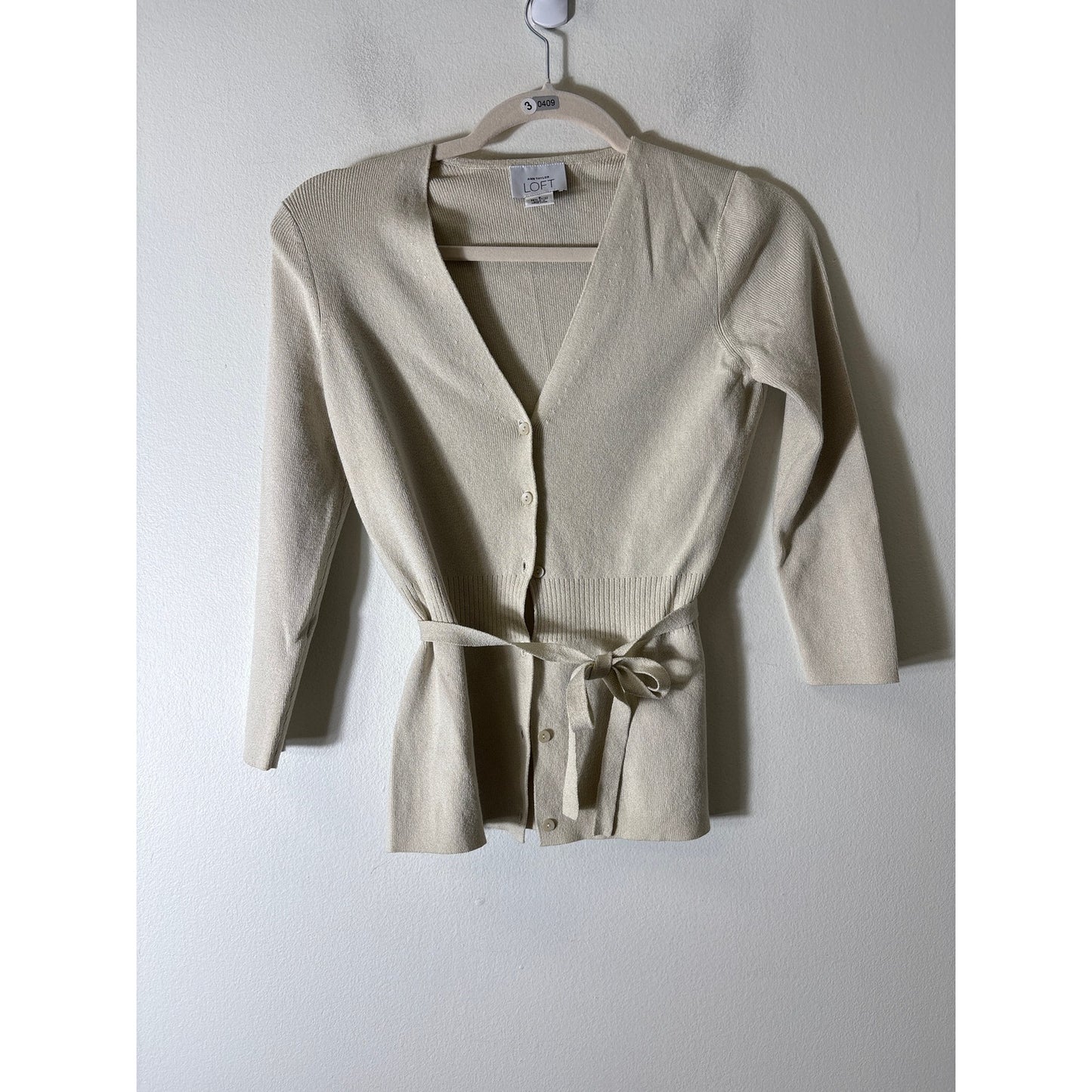 Loft Oatmeal Long Sleeve Knit Cardigan Sweater Sz S