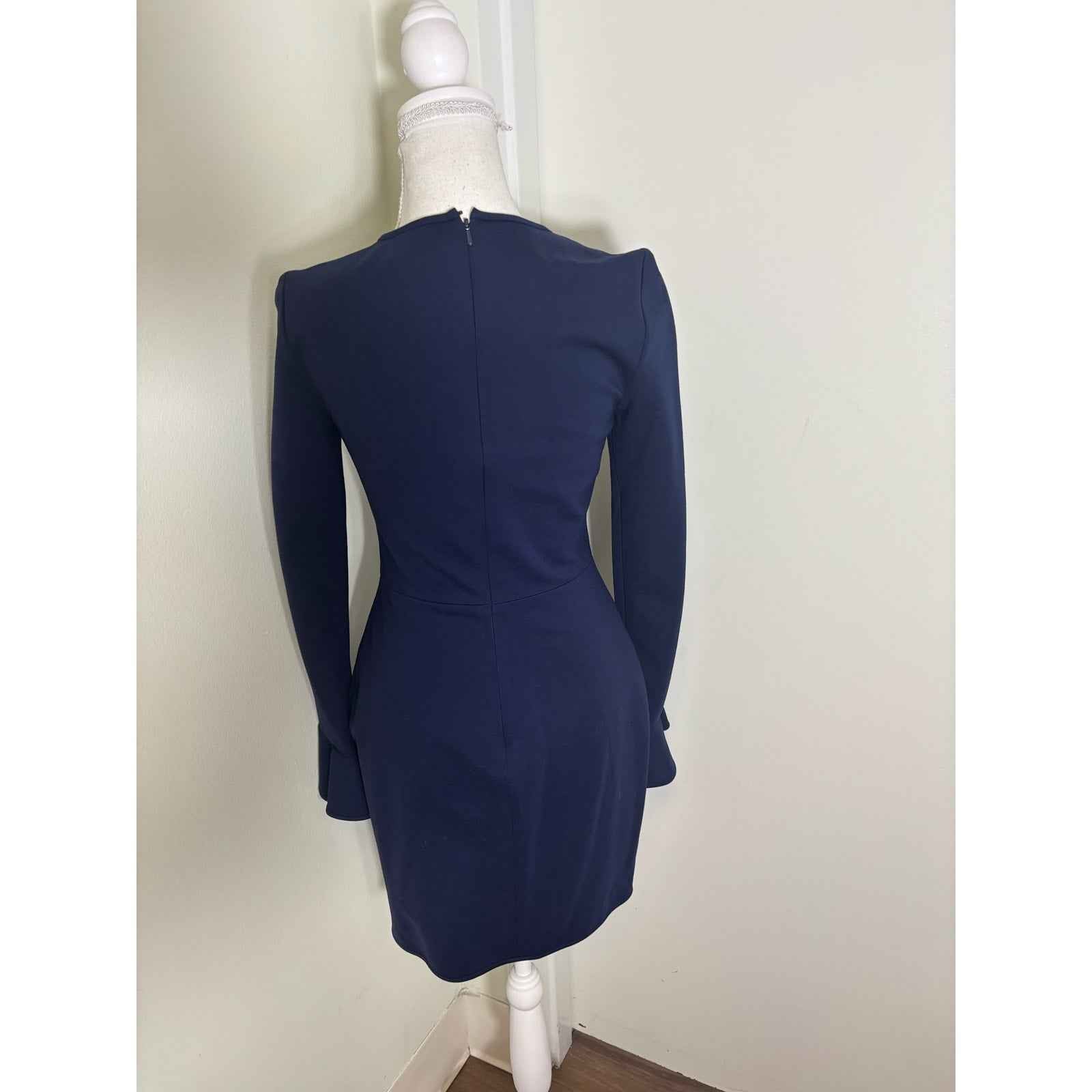 Black Halo Navy Blue Long Sleeve Mini Dress Sz 6